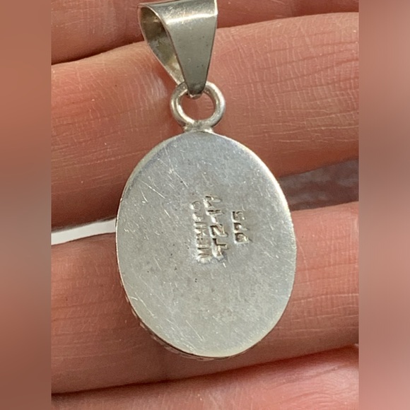 Vintage Taxco Mexico Sterling Silver 925 Leopard Skin Jasper Pendant - Picture 4 of 9